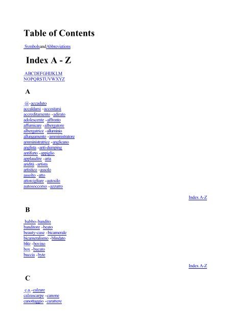 Table of Contents Index A - Z - Il Saturatore