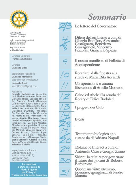 L'impegno del Rotary sul territorio Sogna, Progetta, Realizza