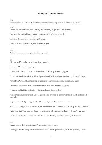 1 Bibliografia di Giano Accame 1951 Sovversivismo di Hobbes. Il ...