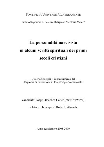 La personalità narcisista in alcuni scritti spirituali ... - Roberto Almada