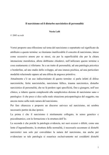 Il narcisismo ed il disturbo narcisistico di personalità - Centro di ...