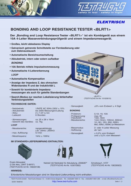 bonding and loop resistance tester  - Test Fuchs