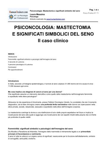 PSICONCOLOGIA: MASTECTOMIA E SIGNIFICATI ... - HumanTrainer