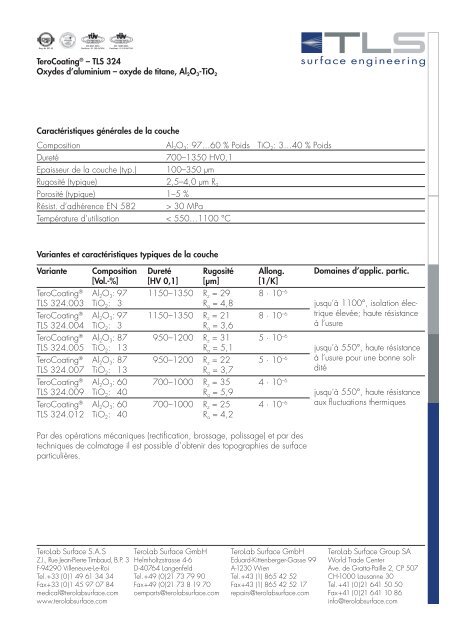 TeroCoating fiches techniques (pdf, 433 Ko) - TLS surface engineering