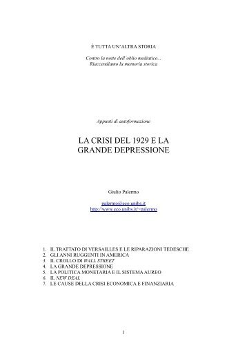 LA CRISI DEL 1929 E LA GRANDE DEPRESSIONE - Economia