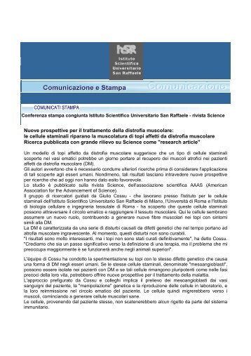 comunicato stampa S. Raffaele - E. Medea
