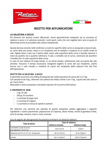 RICETTE PER AFFUMICATORE - Reber