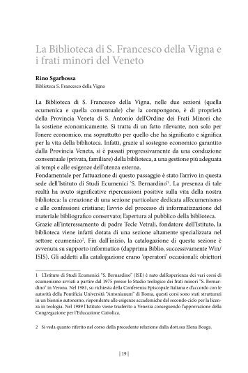 P. Rino Sgarbossa - Biblioteca San Francesco della Vigna