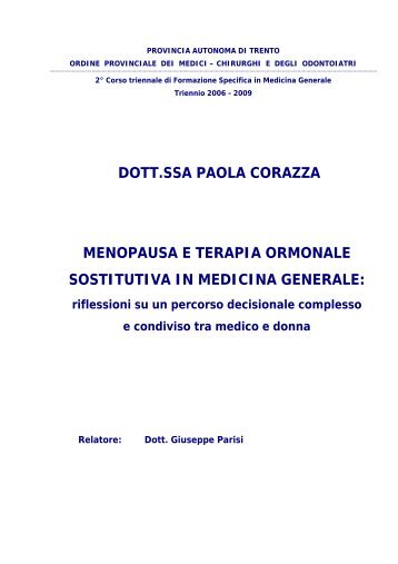 dott.ssa paola corazza menopausa e terapia ormonale sostitutiva in ...