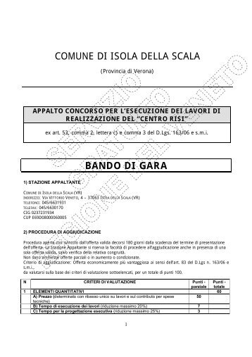 comune di isola della scala bando di gara - BANDI REGIONE ...