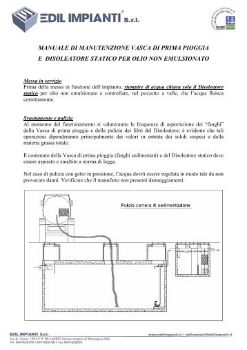 Manuale di manutenzione vasca di prima pioggia e ... - Edil Impianti