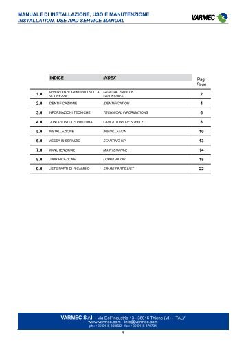 Manuale uso e manutenzione - VARMEC