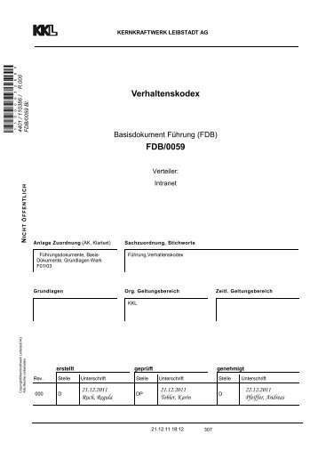 Verhaltenskodex FDB/0059 - Kernkraftwerk Leibstadt AG