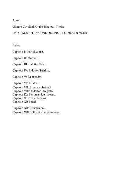 uso e manutenzione pisello - Dr. Giorgio Cavallini