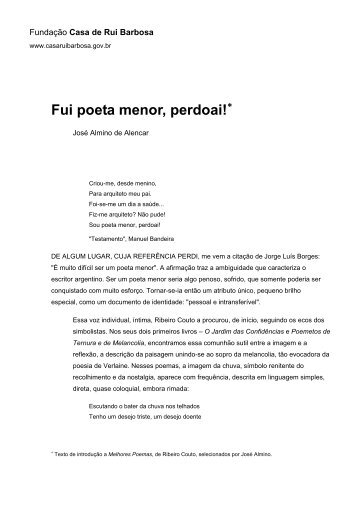 Fui poeta menor, perdoai! - Fundação Casa de Rui Barbosa