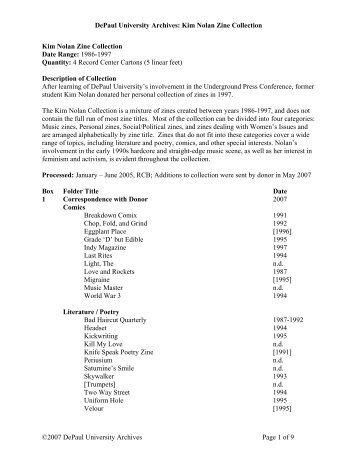 Kim Nolan Zine Collection - DePaul University Libraries