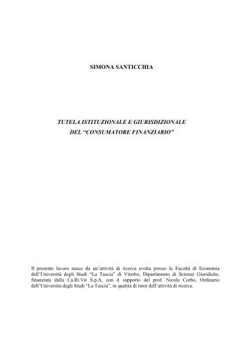 Tutela istituzionale e giurisdizionale del "consumatore finanziario"