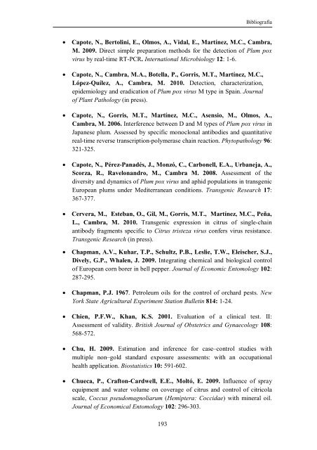 Epidemiología de Plum pox virus y Citrus tristeza virus en bloques ...