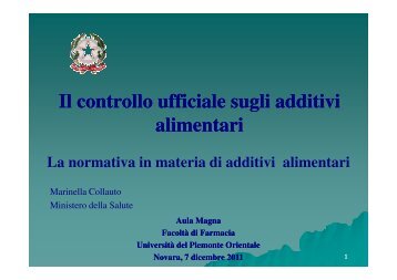 La normativa in materia di additivi alimentari - ASL 13 Novara