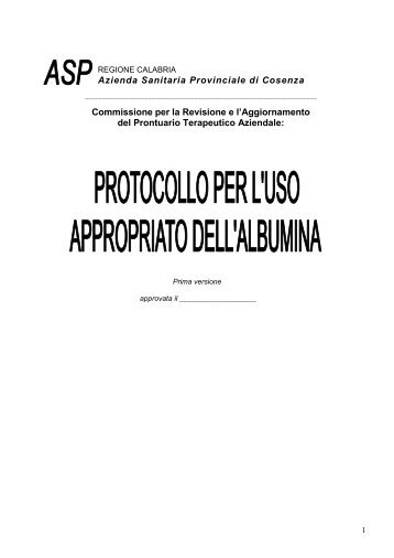 protocollo per l'uso appropriato dell'albumina - ASP di Cosenza