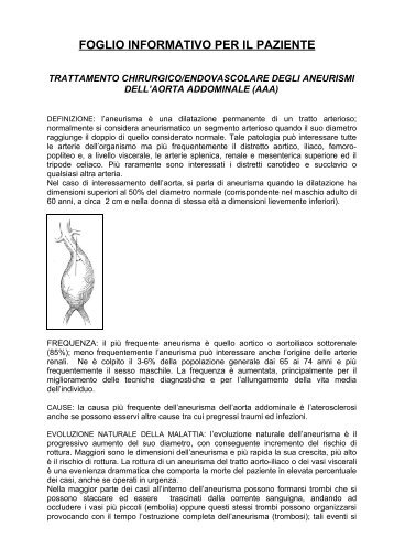 foglio informativo per il paziente - Dipartimento Cardio Vascolare e ...