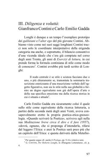 III. Diligenza e voluttà: GianfrancoContinieCarlo Emilio Gadda