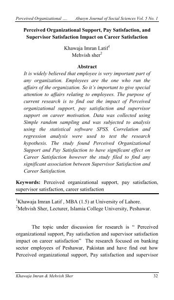 Perceived Organizational Support, Pay Satisfaction, and Supervisor ...