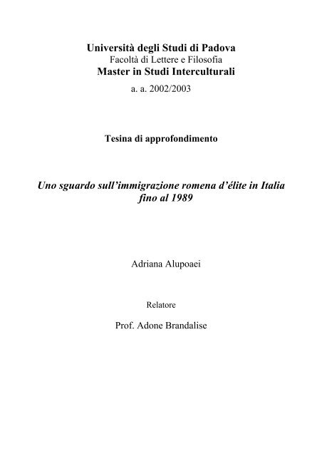 intero documento - Lettere e Filosofia - Università degli Studi di ...