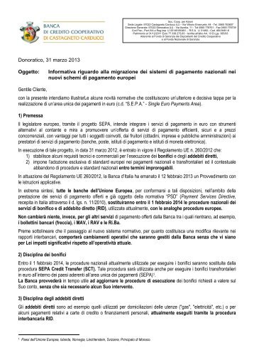 Migrazione al SEPA - Banca di Credito Cooperativo di Castagneto ...