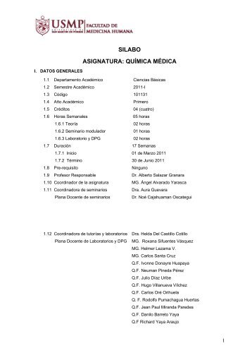 SILABO ASIGNATURA: QUÍMICA MÉDICA - Universidad de San ...