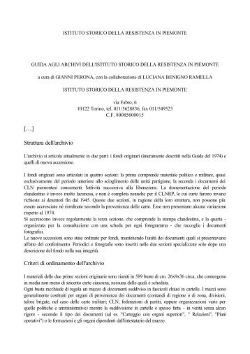 Guida agli archivi della Resistenza 1983 - Istituto piemontese per la ...