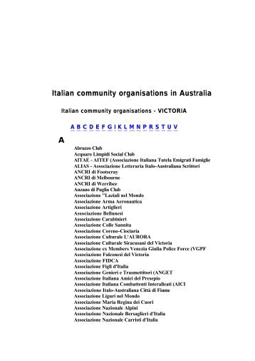 Italian community organisations in Australia A - Associazione Italia ...