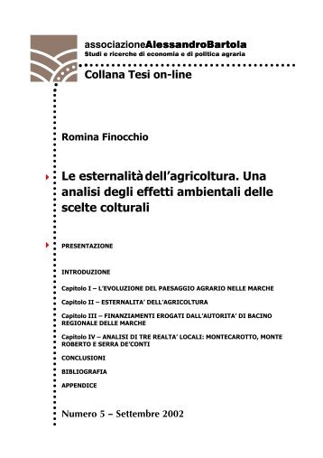 Le esternalità dell'agricoltura. Una analisi degli effetti ambientali ...