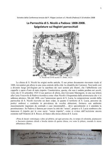 La Parrocchia di S. Nicolò a Padova - Centro Studi Storici dei PP ...