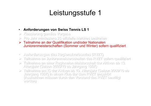 Anforderungen des Regionalverbandes (RVZT) - Zürich Tennis
