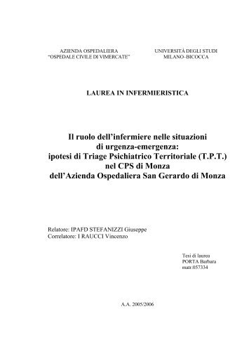 Tesi sul Triage Psichiatrico Territoriale - Formazione In Emergenza ...