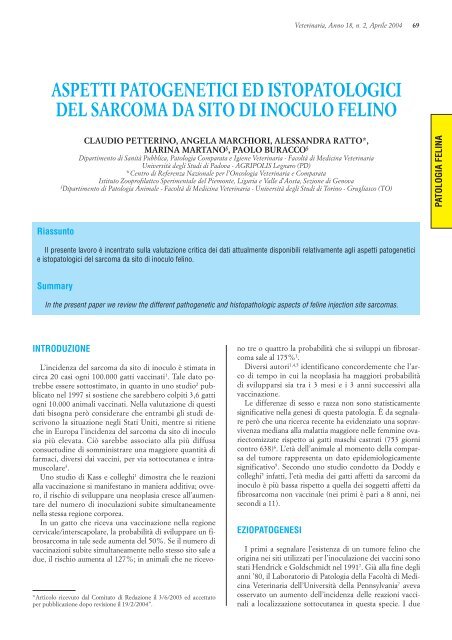 aspetti patogenetici ed istopatologici del sarcoma da ... - Vet.Journal