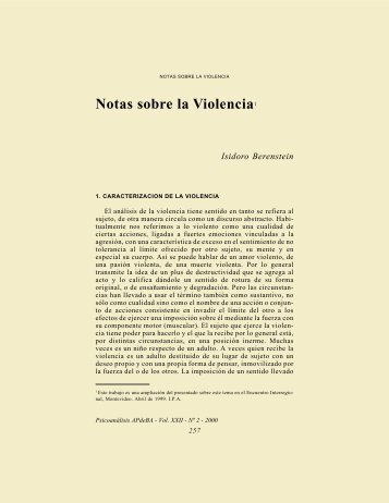 Notas sobre la Violencia - Asociación Psicoanalítica de Buenos Aires