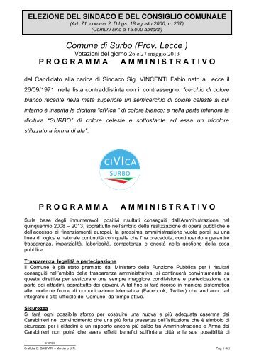 programma amministrativo della lista n. 6 - Comune di Surbo