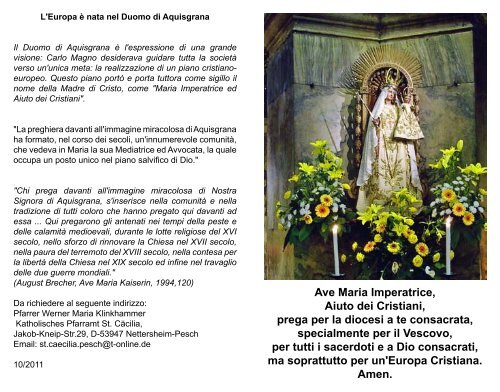 Ave Maria Imperatrice, Aiuto dei Cristiani, prega per la diocesi a te ...