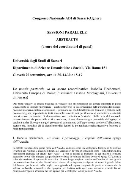 Abstracts sessioni parallele - XVI congresso ADI - Università degli ...