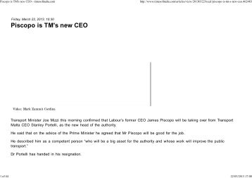 Piscopo is TM's new CEO -- Times of Malta l-Gimgha 22 ta' - Joe Mizzi