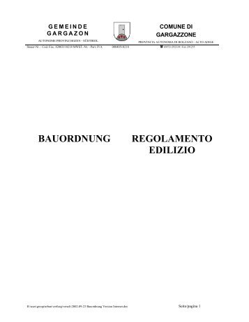 BAUORDNUNG REGOLAMENTO EDILIZIO