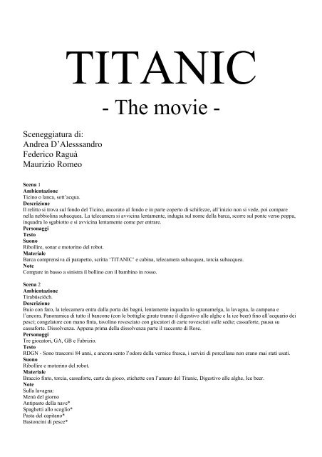 Visualizza la sceneggiatura originale di Titanic o quasi - Matai Zartai