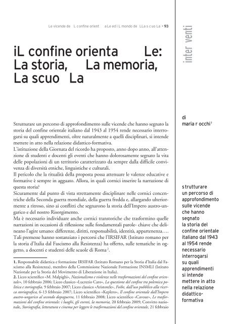 Le vicende del confine orientale ed il mondo della scuola