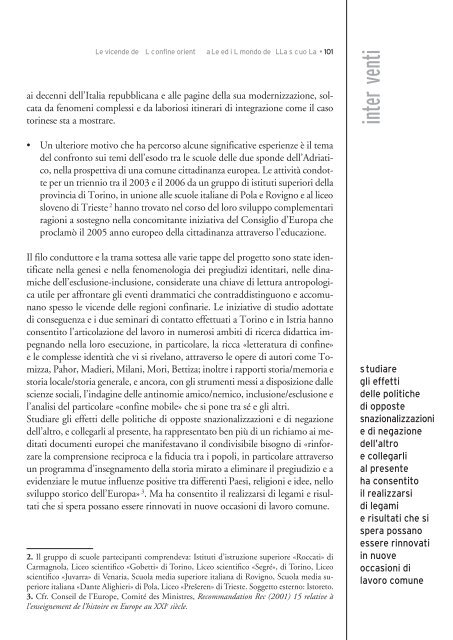 Le vicende del confine orientale ed il mondo della scuola