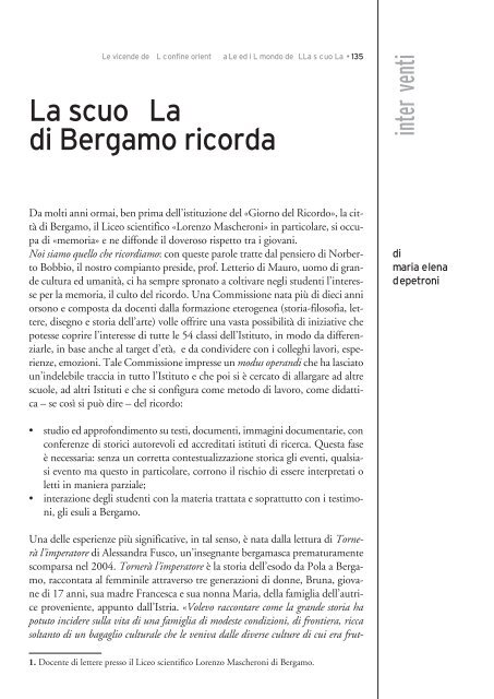 Le vicende del confine orientale ed il mondo della scuola