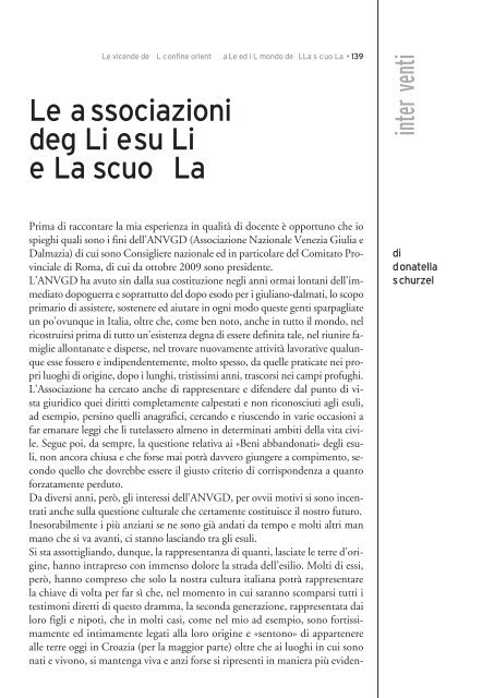 Le vicende del confine orientale ed il mondo della scuola