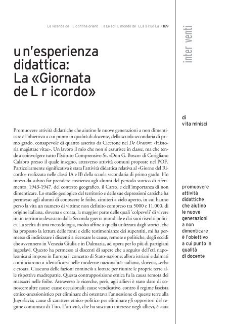 Le vicende del confine orientale ed il mondo della scuola