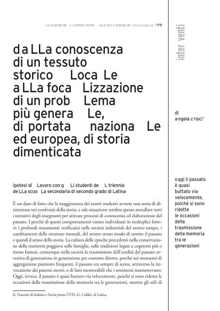 Le vicende del confine orientale ed il mondo della scuola